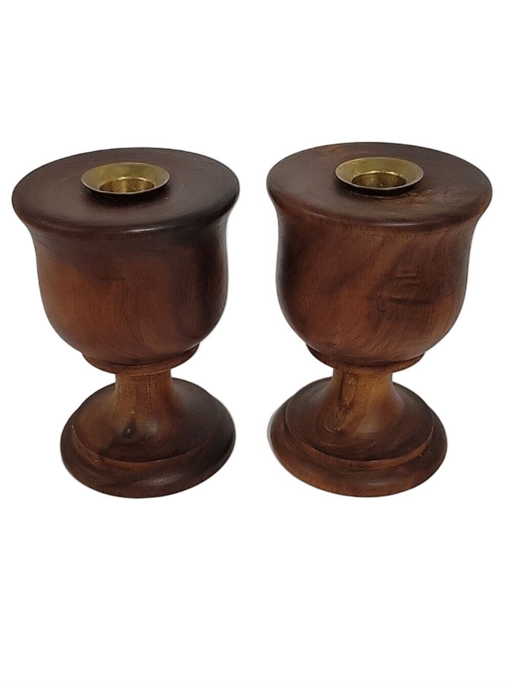 Vintage Set of (2) Wooden Candle Holders, 5" Tall